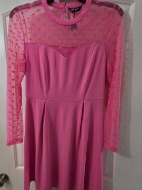 Allegra K Hot Pink Mesh Sleeve Midi Dress